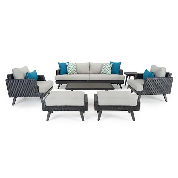 RST BRANDS Portofino Casual Espresso 7-Piece Aluminum Patio Conversation Seating Set with Sunbrella Dove Gray Cushions