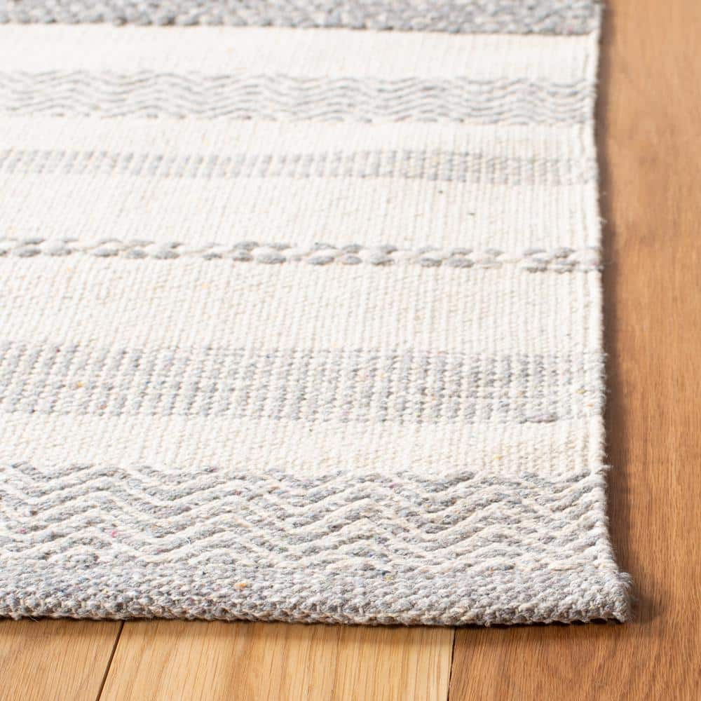 Ivory and Multi-Color Striped Kilim 3'x5' Handwoven Wool-Cotton Rug