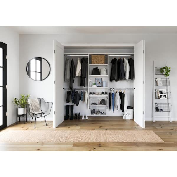 48 in. W - 96 in. W White Entryway Wood Closet System