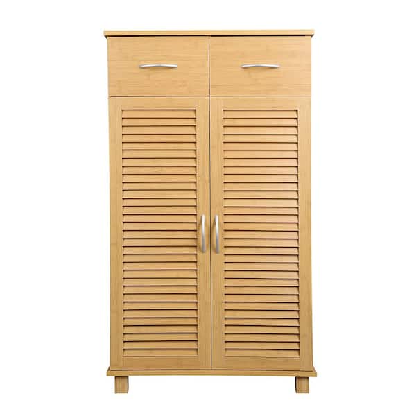 Hooseng Grondin 26.5 in. W x 11.73 in. D x 46.46 in. H Brown Bamboo Free Standing Linen Cabinet with Storage