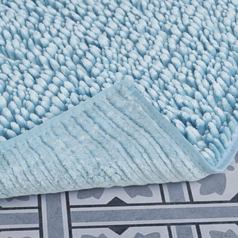 Aqua Blue Chenille Non-Slip 2-Piece Bath Rug Set
