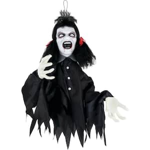 19 in. Hanging Animatronic Demon Girl or Groundbreaker, Lights and Sound, Indoor/Covered Outdoor Halloween Decoration