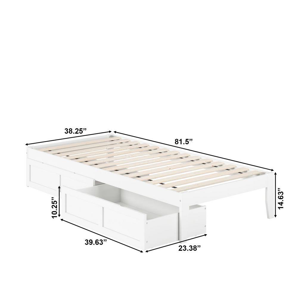 White Twin Platform Bed with Storage Drawers and USB Charger