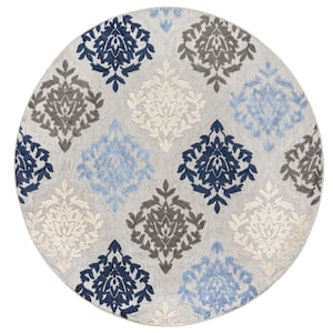 Oasis Medallion Blue 5 ft. x 5 ft. Round Indoor/Outdoor Area Rug