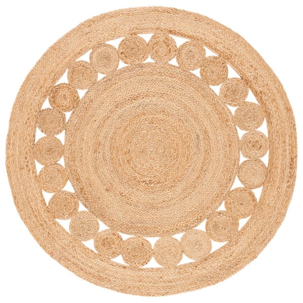 Natural Fiber Beige 4 ft. x 4 ft. Round Solid Area Rug