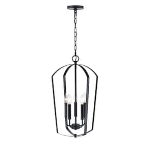 Ivey Lake 15.75 in. 5-Light Matte Black Pendant with Etched White Glass