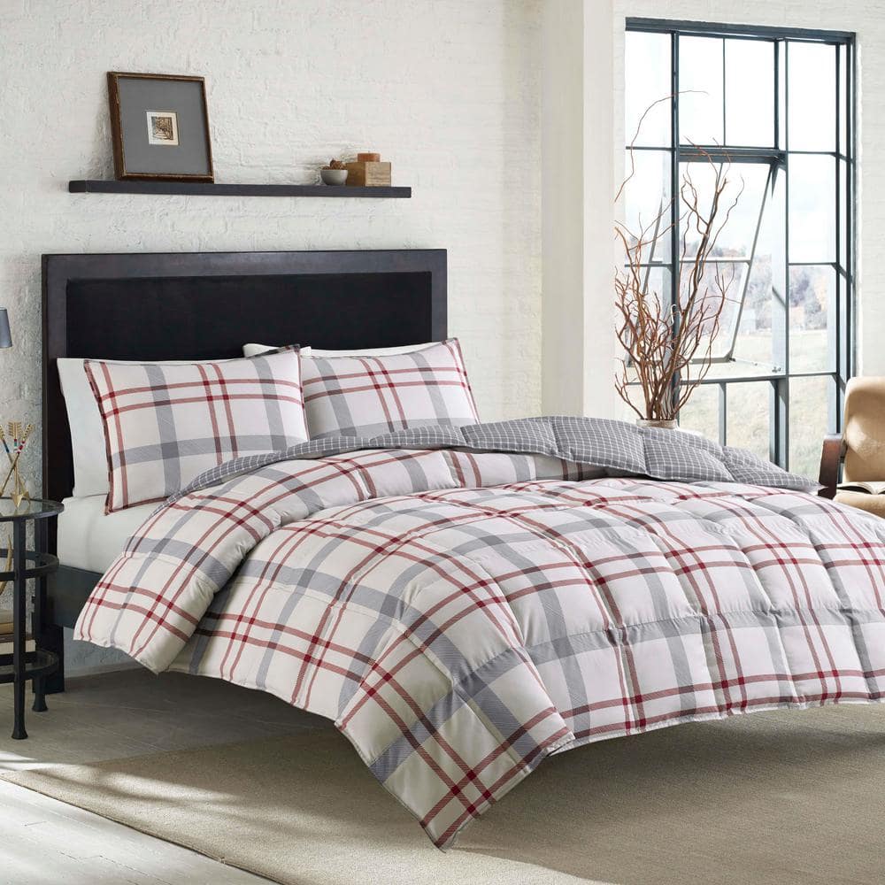 Eddie Bauer Portage Bay 3Piece Beige Plaid Cotton King Comforter Set