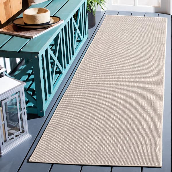 Martha Stewart Indoor Outdoor Ivory 2 ft. x 7 ft. Machine Washable Solid Crosshatch Indoor/Outdoor Runner Rug