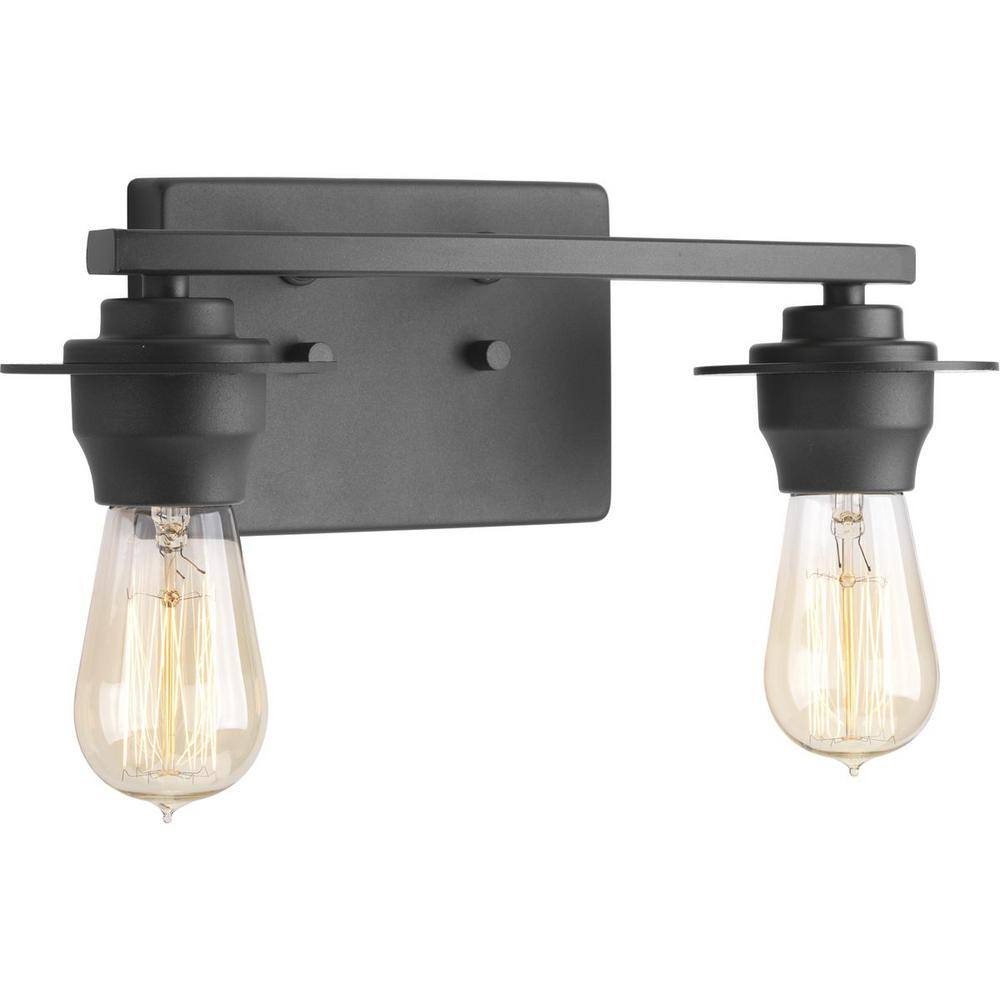 Graphite Nickel 2-Light Bath Vanity Fixture with Clear Seeded Glass