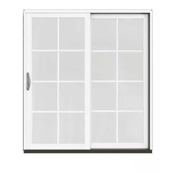 JELD-WEN 72 in. x 80 in. W-2500 Contemporary Vanilla Clad Wood Right-Hand 8 Lite Sliding Patio Door w/White Paint Interior