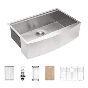 36 in. x 21 in. Undermount Kitchen Sink, 18-Gauge Stainless Steel Wet Bar or Prep Sinks Single Bowl in Brushed Nickel