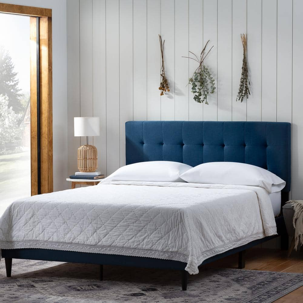 Navy upholstered 2024 platform bed