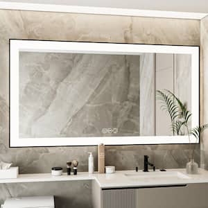 60 in. W x 32 in. H Sliver Vanity Mirror Modern Framed Rectangular Smart Anti-Fog LED Light Bathroom Wall with 3-Color