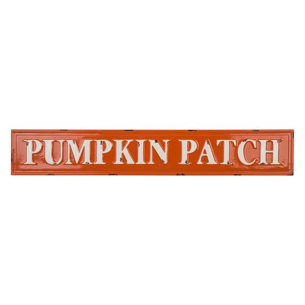 Glitzhome 35.75 in. L x 5.75 in. H Enameled Metal Pumpkin Patch Wall Sign