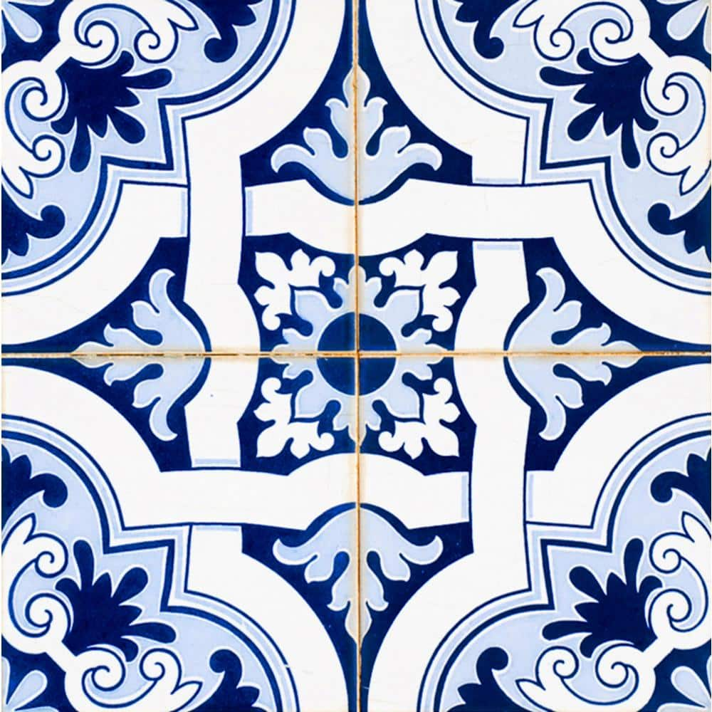 MI ALMA Blue/White H22 8 in. x 8 in.Vinyl Peel and Stick Tile (24 Tiles ...