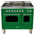 40 in. 4.0 cu. ft. Double Oven Dual Fuel Italian Range True Convection, 5 Burners, Griddle, Chrome Trim in Emerald Green