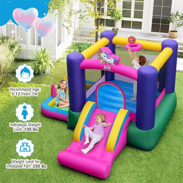 Inflatable Bounce House Kids 6-in-1 Jumping Castle with Slide Ball Pit with 480-Watt Blower
