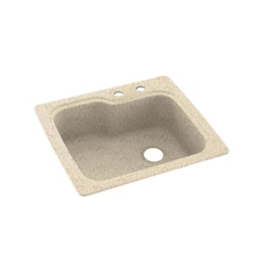 Dual-Mount Solid Surface 25 in. x 22 in. 2-Hole Single Bowl Kitchen Sink in Tahiti Desert