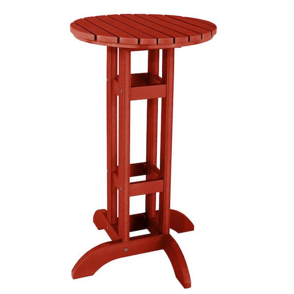 Highwood Rustic Red 24 in. Recycled Plastic Round Bar Dining Table