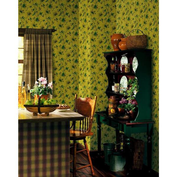 Brewster Northwoods Lodge Dark Yellow Pinecone Trail Wallpaper Sample