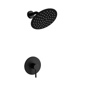 1-Spray Patterns with 1.5 GPM 8 in. Wall Mount Round Fixed Shower Head in Matte Black (Valve Included)