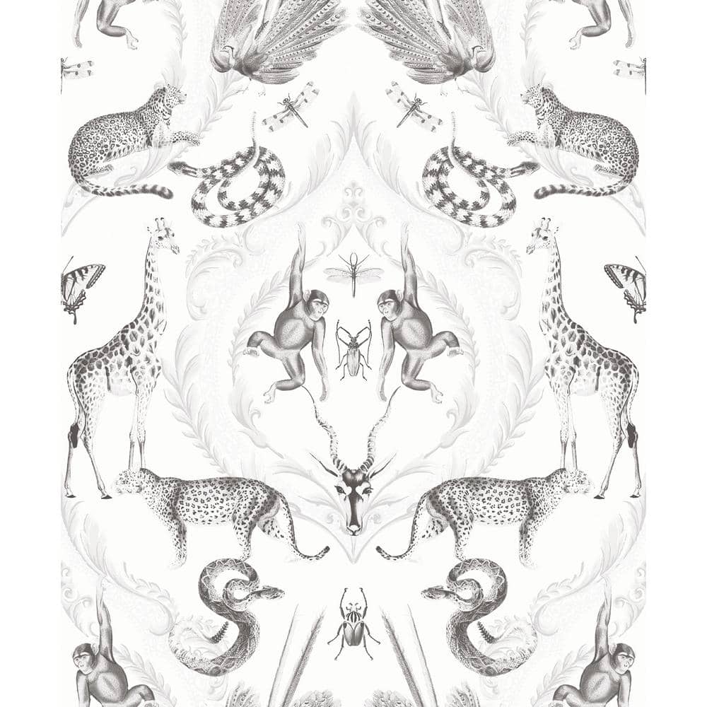 Bazaar Collection White / Grey Animal Menagerie Damask Non-Woven Non-Pasted