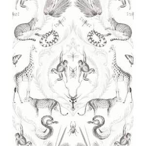 Bazaar Collection White / Grey Animal Menagerie Damask Non-Woven Non-Pasted Wallpaper Roll (Covers 57 sq.ft.)