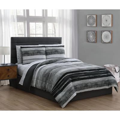 Laken 5 Piece Black Twin Comforter Set, Grey Twin Bed Quilt