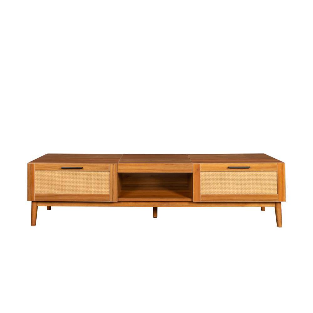 Tatahance Entertainment Center Oak Wood TV Stand Fits TVs Upto 50 to 80