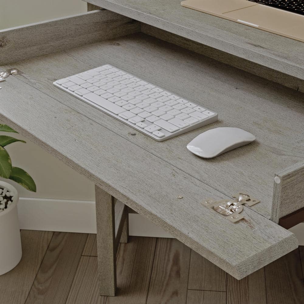 Mystic Oak Gray Corner Desk with Drawer and Keyboard Tray