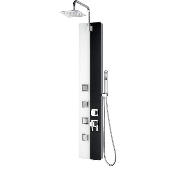 A&E Capri X 4-Jet Shower Panel System with Rain Showerhead and Hand Shower in Black and White
