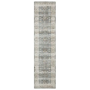 Summit Gray/Ivory 2 ft. x 8 ft. Traditional Oriental Border Polyester Machine Washable Indoor Runner Area Rug