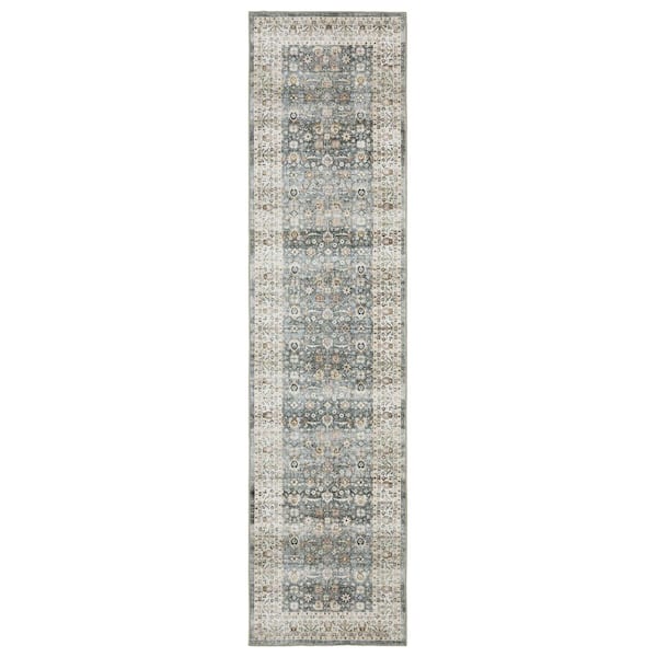 AVERLEY HOME Summit Gray/Ivory 2 ft. x 8 ft. Traditional Oriental Border Polyester Machine Washable Indoor Runner Area Rug