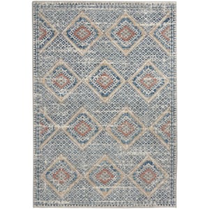 Concerto Blue/Ivory 4 ft. x 6 ft. Border Contemporary Area Rug