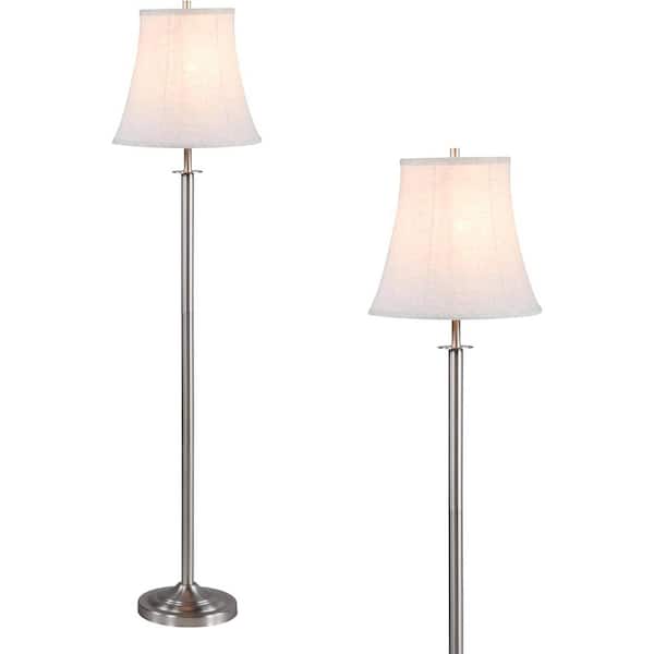 Aspen Creative Corporation 60 in. Matte Brushed Nickel Transitional 1-Light "Club" Standard Floor Lamp for Living Room with Linen Empire Lamp Shade