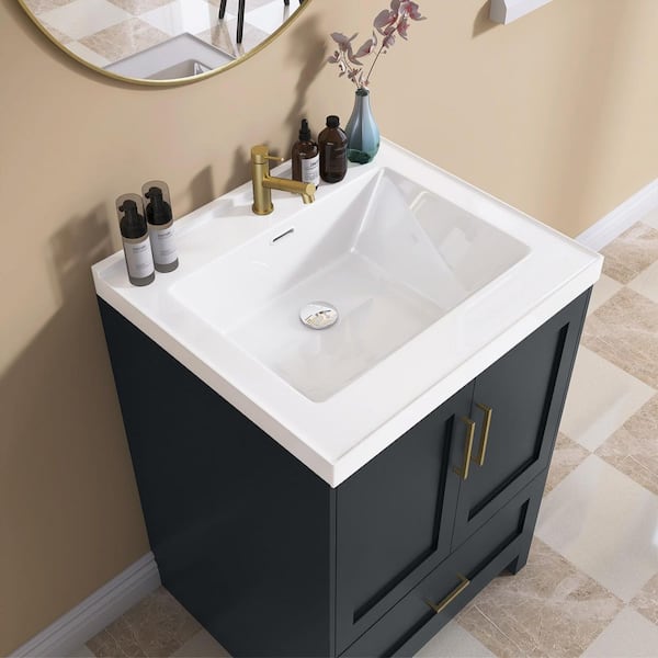 24 in. W x 22 in. D Solid Surface in White Rectangular Single Sink Bath Vanity Top with 1 Pre-Drilled Faucet Hole