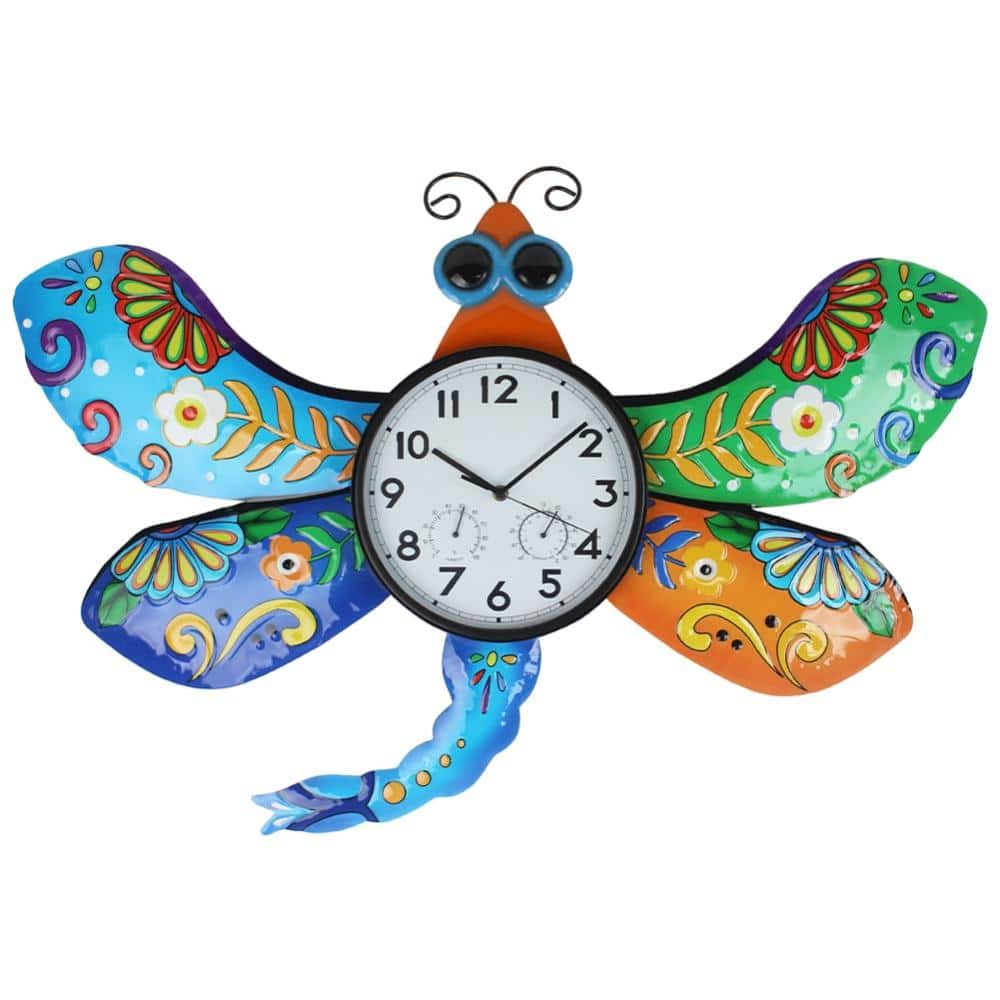 28 in Outdoor Wall Clock with Thermometer and Humidity, Silent Non-Ticking Dragonfly Patio Decor, Blue price history on PriceWatchPro
