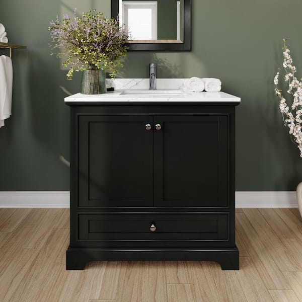 Wyndham Collection Deborah 36 in. W x 22 in. D x 35 in. H Single Bath Vanity in Dark Espresso with Giotto Quartz Top and MC Mirror