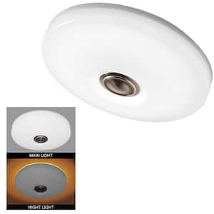 Low Profile 11 in. LED Flush Mount w/Night Light Feature - 2 Decorative Medallions brushed nickel and oil-rubbed bronze
