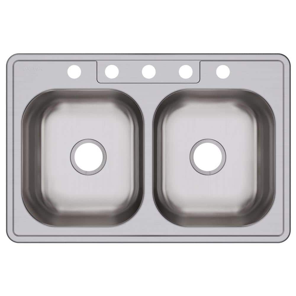 33 in. Drop-in Double Bowl 20-Gauge Stainless Steel Kitchen Sink Only