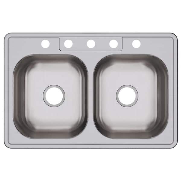 33 in. Drop-in Double Bowl 20-Gauge Stainless Steel Kitchen Sink Only