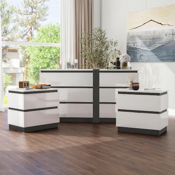 3 piece dresser set grey Furniture of America Summit Run 3-Piece White and Metallic Gray 2-Drawer 23 in. W of 2 Nightstands and IDF-7225WH-2NSD bubble skirt