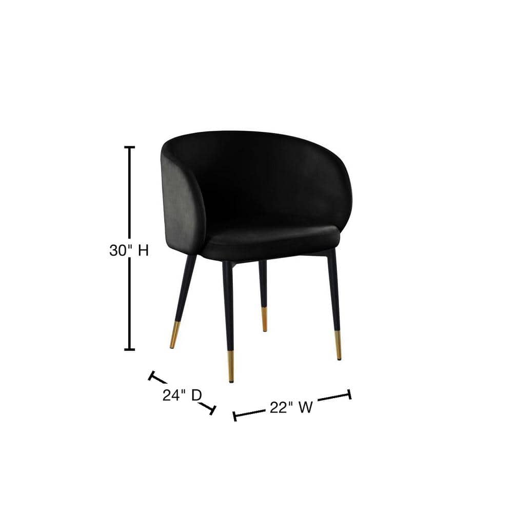 Hemingway Luxe Black Velvet Upholstered Side Chair with Gold Tips