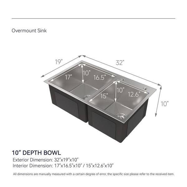 ANGELES HOME 32 in. L Silver Undermount Double Bowl 20G 304