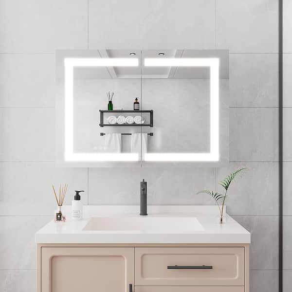 36 in. W x 24 in. H Rectangular Bathroom Medicine Cabinet with Mirror, LED Medicine Cabinet with Lights