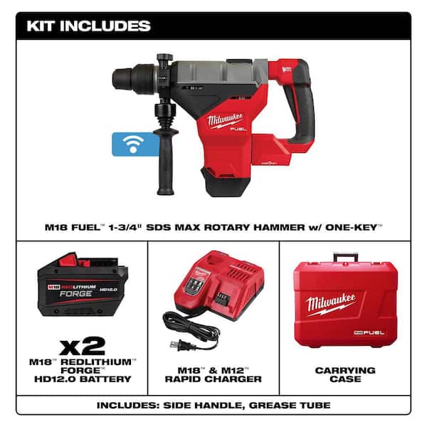 M18 FUEL ONE-KEY 18V Lithium-Ion Brushless Cordless 1-3/4 in. SDS-MAX Rotary Hammer with Two 12.0 Ah Battery