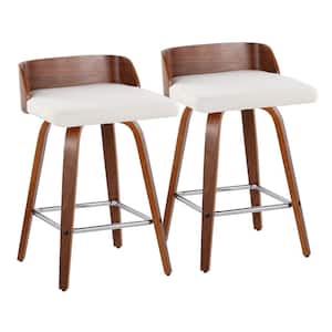 Maya 25 in. Cream Fabric, Walnut Wood and Chrome Metal Fixed-Height Counter Stool (Set of 2)