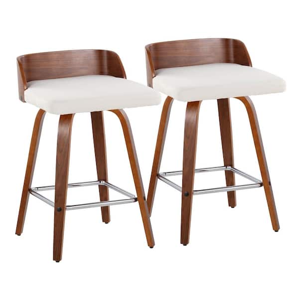 Lumisource Maya 25 in. Cream Fabric, Walnut Wood and Chrome Metal Fixed-Height Counter Stool (Set of 2)