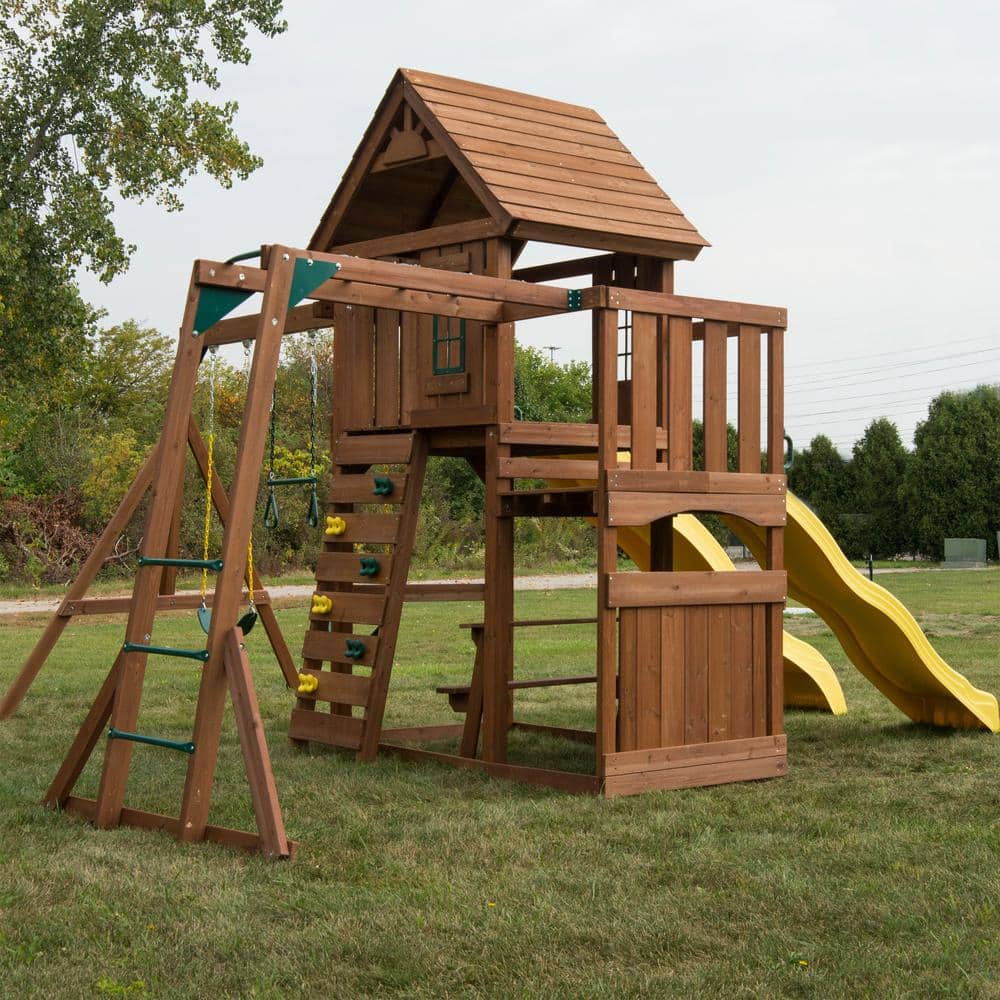 Castlebrook Large Wooden Play Swing Set with Slides and Clubhouse
