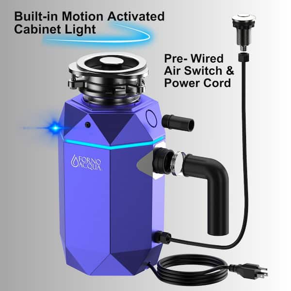 Bright Diamond Corded Amethyst 3/4 HP Continuous Feed Super Quiet Garbage Disposal, Air Switch and LED Light